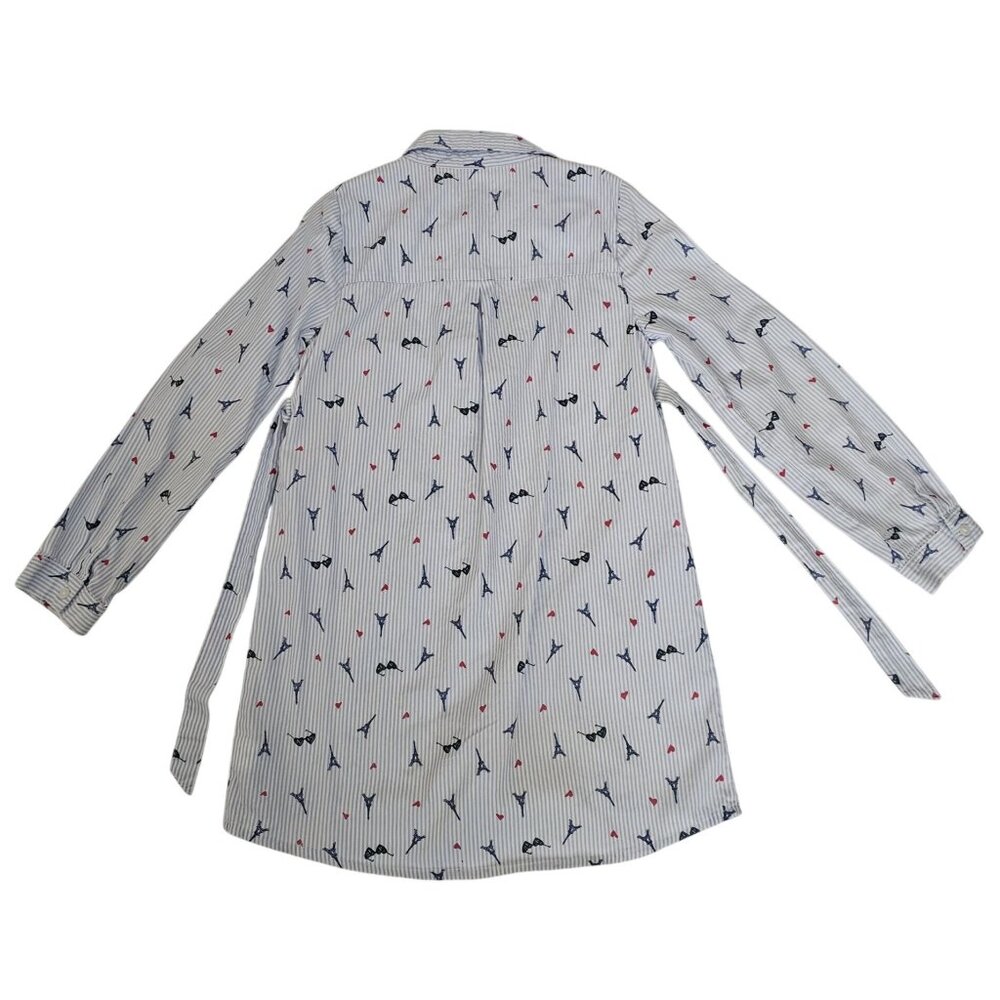 Crown & Ivy Kids White & Light Blue Stripes Long Sleeve Shirt Dress Girls Size 8 - Picture 3 of 9